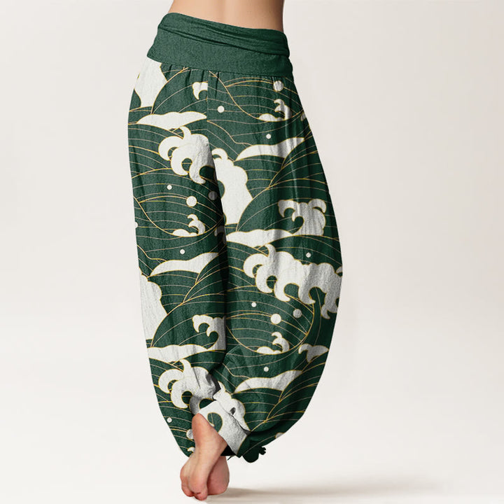 Buddha Stones Casual Abstract Wave Pattern Women's Elastic Waist Harem Pants - image 7