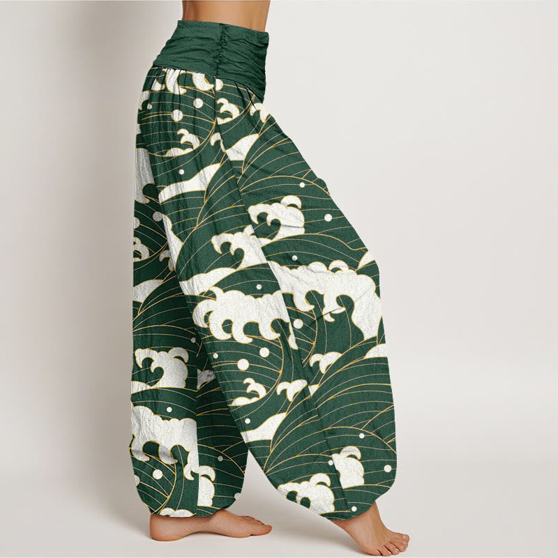 Buddha Stones Casual Abstract Wave Pattern Women's Elastic Waist Harem Pants - image 5