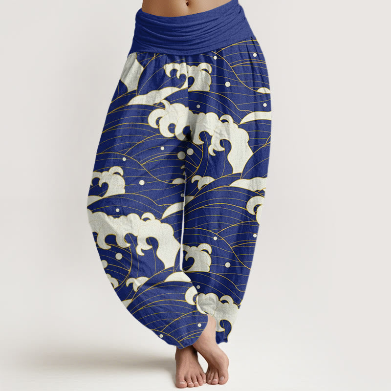 Buddha Stones Casual Abstract Wave Pattern Women's Elastic Waist Harem Pants - MediumBlue - US22，UK/AU26，EU54 (6XL) - image 8