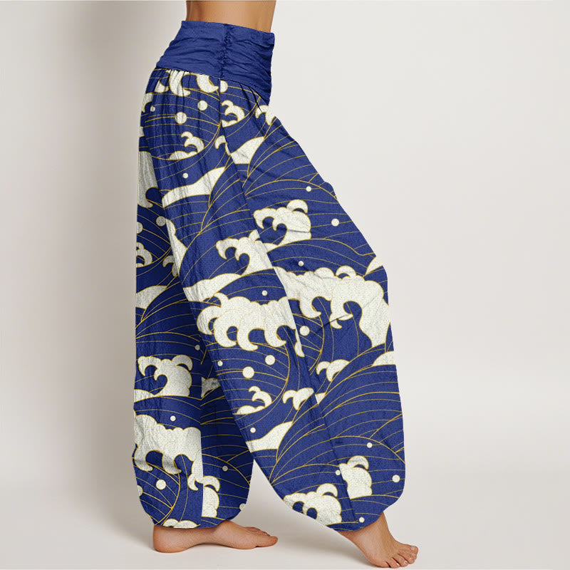 Buddha Stones Casual Abstract Wave Pattern Women's Elastic Waist Harem Pants - image 9