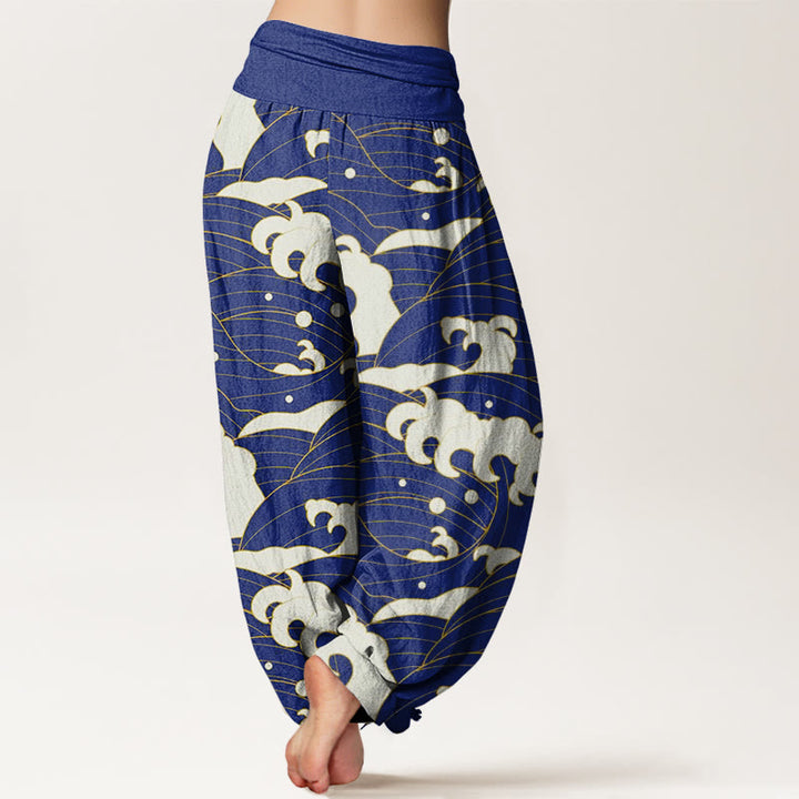 Buddha Stones Casual Abstract Wave Pattern Women's Elastic Waist Harem Pants - image 9