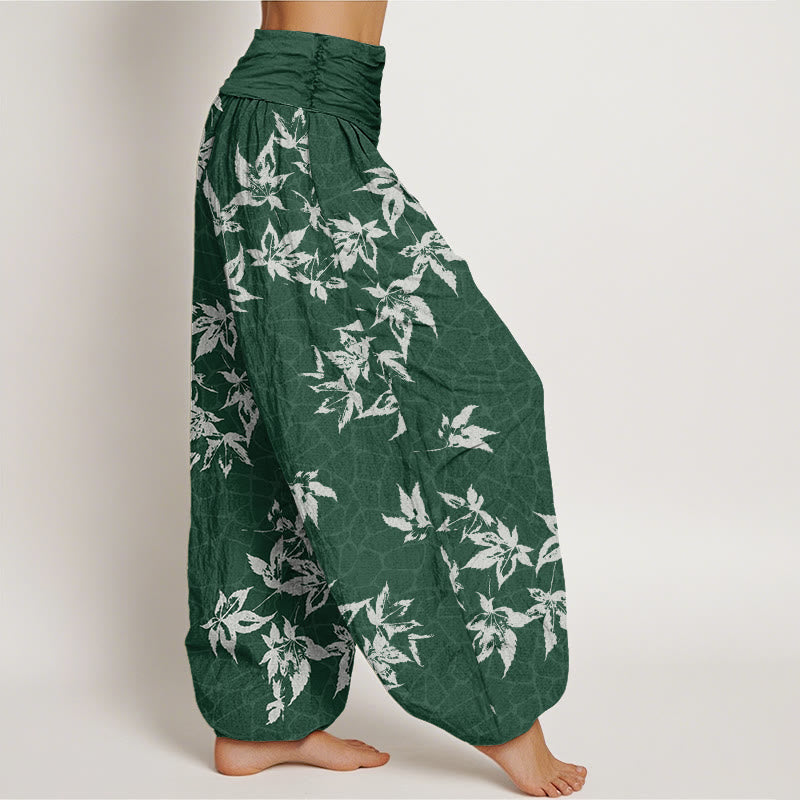 Buddha Stones Casual Maple Leaf Pattern Women's Elastic Waist Harem Pants - image 1