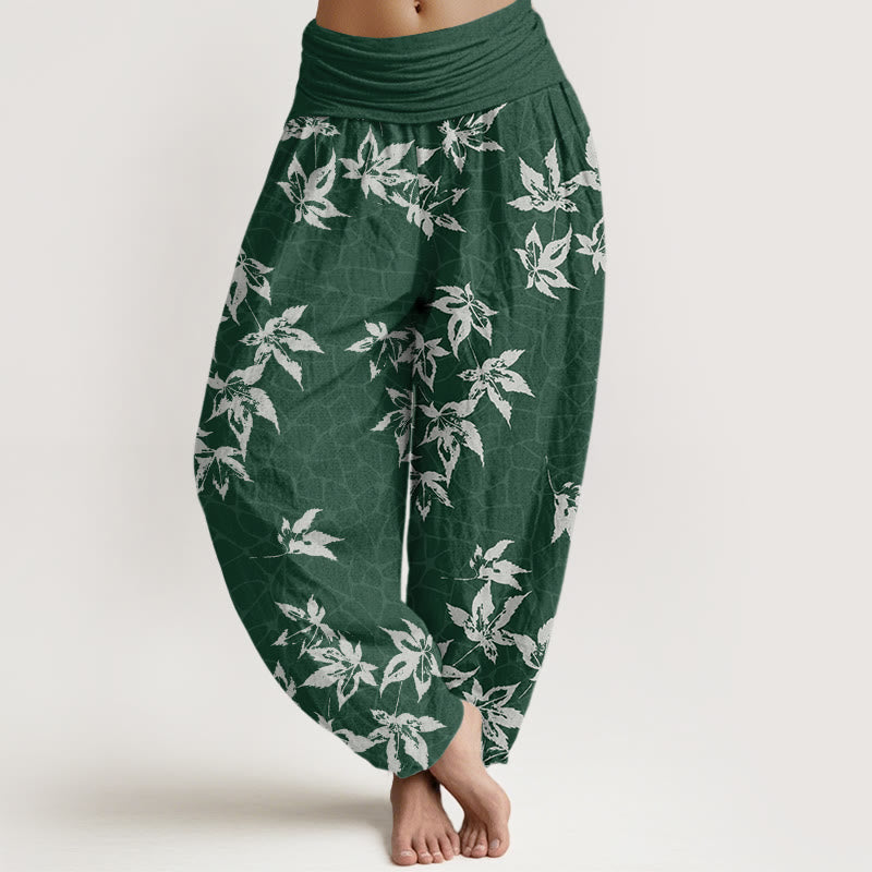 Buddha Stones Casual Maple Leaf Pattern Women's Elastic Waist Harem Pants - DarkGreen - US22，UK/AU26，EU54 (6XL) - image 0