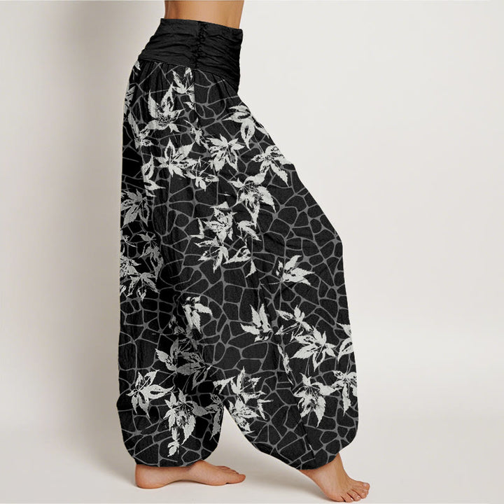 Buddha Stones Casual Maple Leaf Pattern Women's Elastic Waist Harem Pants - image 9
