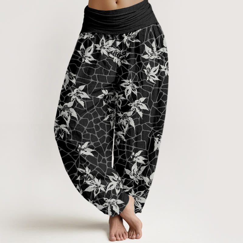 Buddha Stones Casual Maple Leaf Pattern Women's Elastic Waist Harem Pants - Black - US22，UK/AU26，EU54 (6XL) - image 7