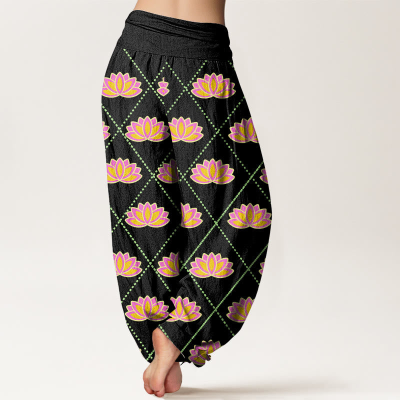Buddha Stones Cotton Casual Vibrant Lotus Flower Pattern Women's Elastic Waist Harem Pants - image 6