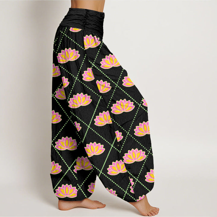 Buddha Stones Casual Vibrant Lotus Flower Pattern Women's Elastic Waist Harem Pants - image 5