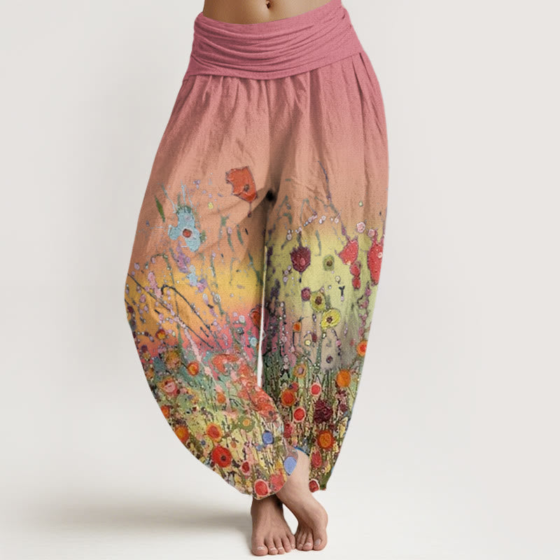 Buddha Stones Casual Colorful Flowers Gradient Background Pattern Women's Elastic Waist Harem Pants - LightCoral - US22，UK/AU26，EU54 (6XL) - image 1