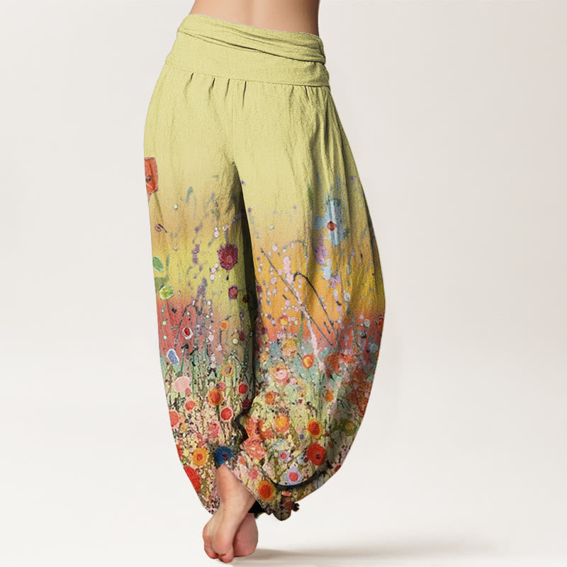 Buddha Stones Casual Colorful Flowers Gradient Background Pattern Women's Elastic Waist Harem Pants - image 7