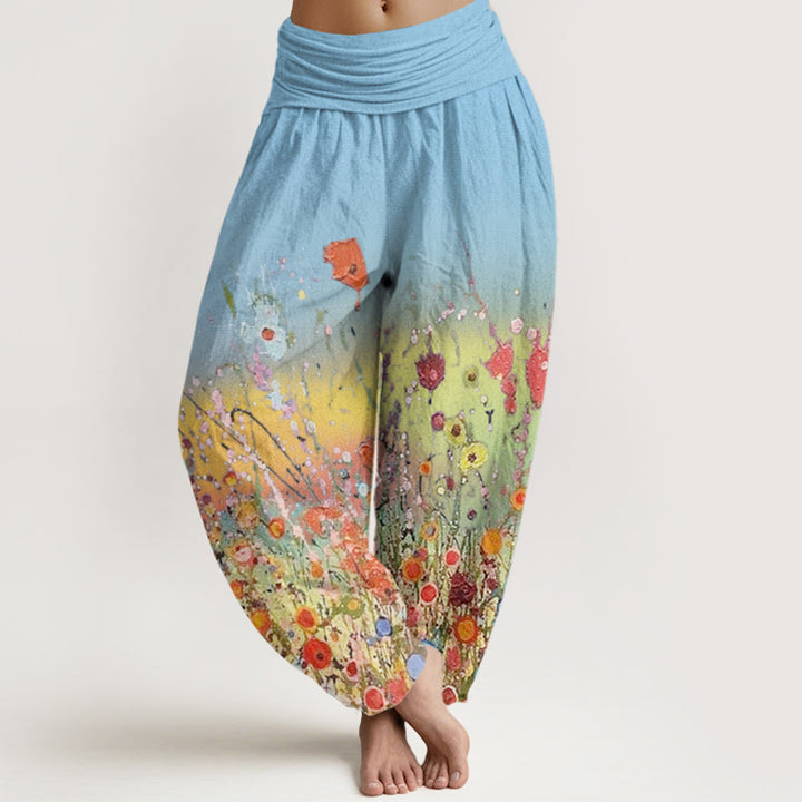 Buddha Stones Casual Colorful Flowers Gradient Background Pattern Women's Elastic Waist Harem Pants - LightSkyBlue - US22，UK/AU26，EU54 (6XL) - image 7