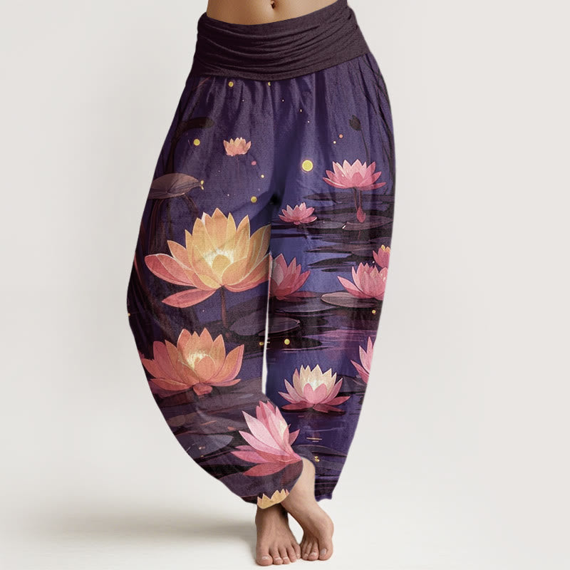 Buddha Stones Casual Peaceful Nighttime Lotus Pattern Women's Elastic Waist Harem Pants - Indigo - US22，UK/AU26，EU54 (6XL) - image 5