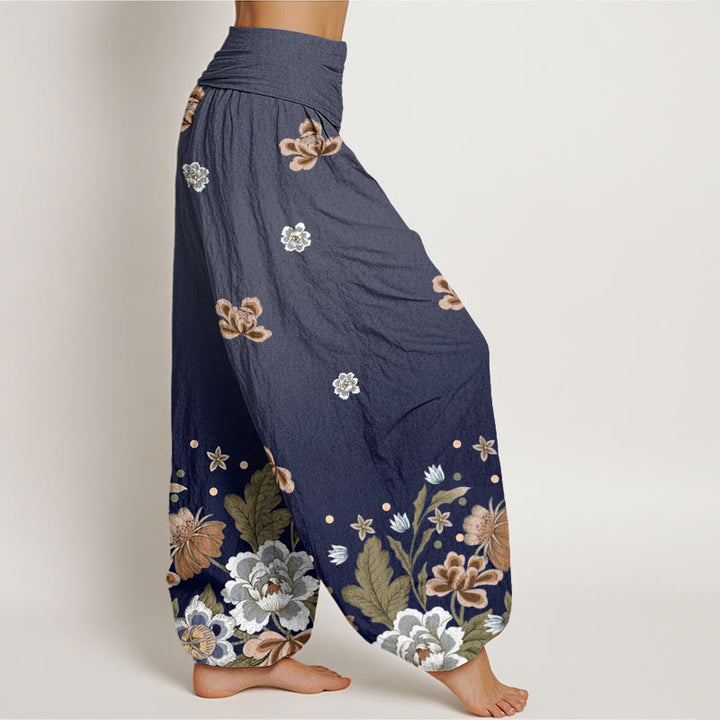 Buddha Stones Casual Blooming Flowers Pattern Women's Elastic Waist Harem Pants - image 1