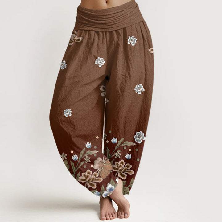 Buddha Stones Casual Blooming Flowers Pattern Women's Elastic Waist Harem Pants - SaddleBrown - US22，UK/AU26，EU54 (6XL) - image 5
