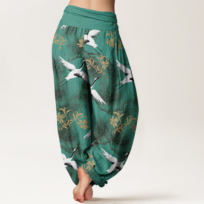 Buddha Stones Casual Red-crowned Crane Pine Tree Pattern Women's Elastic Waist Harem Pants - image 3