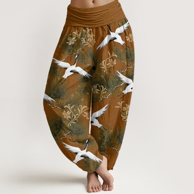 Buddha Stones Casual Red-crowned Crane Pine Tree Pattern Women's Elastic Waist Harem Pants - Peru - US22，UK/AU26，EU54 (6XL) - image 4