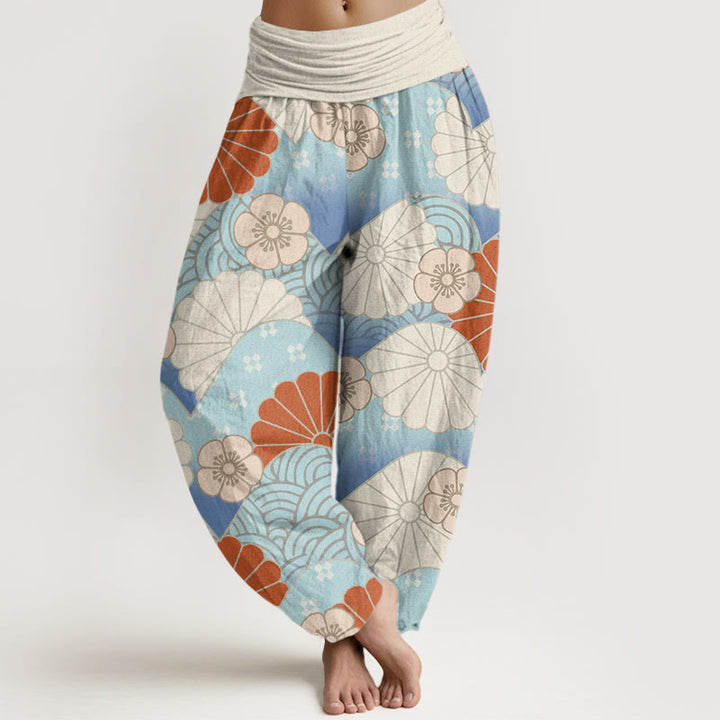 Buddha Stones Casual Abstract Petal And Wave Pattern Women's Elastic Waist Harem Pants - FloralWhite - US22，UK/AU26，EU54 (6XL) - image 0