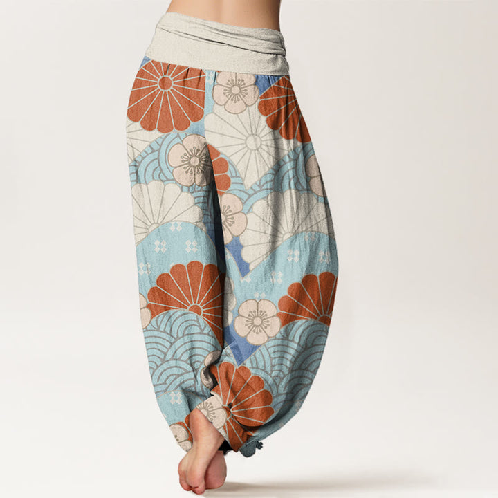 Buddha Stones Cotton Casual Abstract Petal And Wave Pattern Women's Elastic Waist Harem Pants - image 2