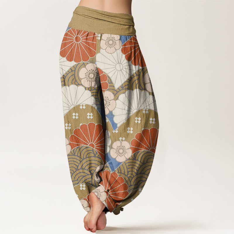 Buddha Stones Cotton Casual Abstract Petal And Wave Pattern Women's Elastic Waist Harem Pants - image 6
