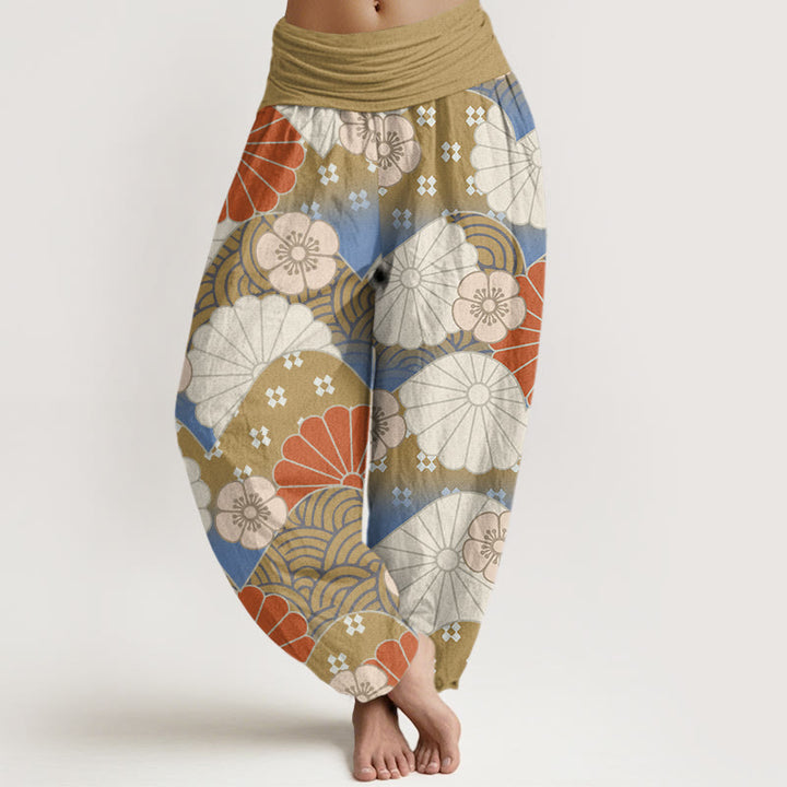 Buddha Stones Cotton Casual Abstract Petal And Wave Pattern Women's Elastic Waist Harem Pants - Tan - US22，UK/AU26，EU54 (6XL) - image 4