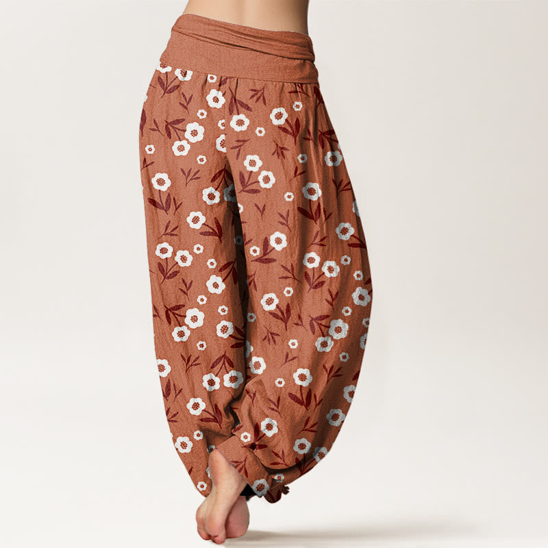 Buddha Stones Casual Simple Flowers Leaves Pattern Women's Elastic Waist Harem Pants - image 2