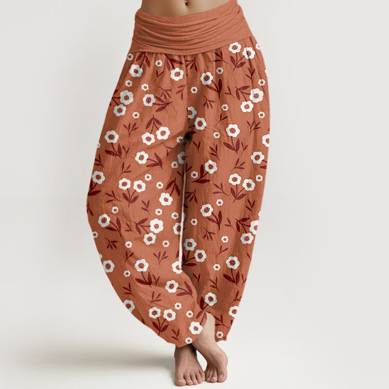 Buddha Stones Cotton Casual Simple Flowers Leaves Pattern Women's Elastic Waist Harem Pants - Chocolate - US22，UK/AU26，EU54 (6XL) - image 0
