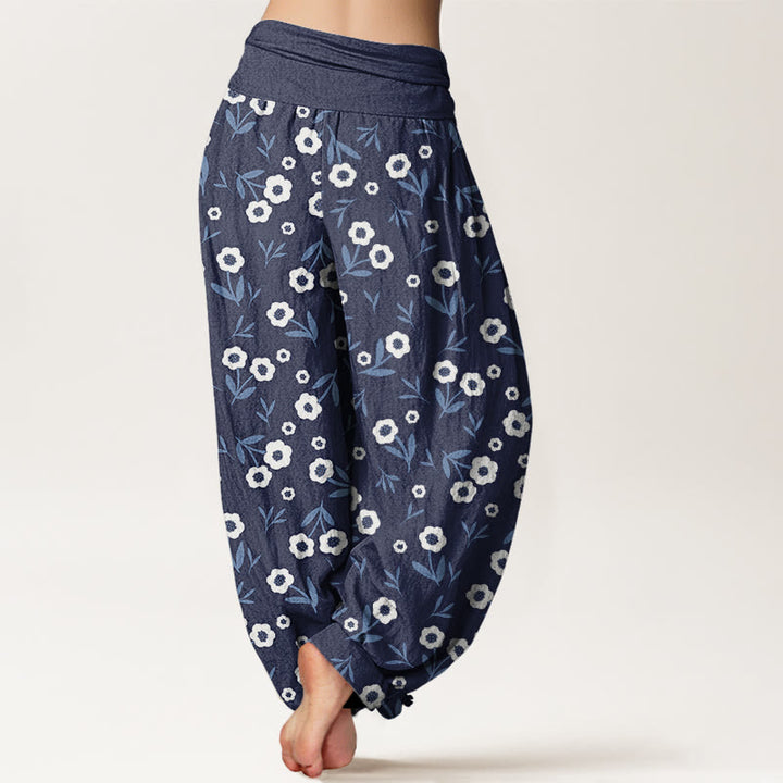Buddha Stones Casual Simple Flowers Leaves Pattern Women's Elastic Waist Harem Pants - image 6