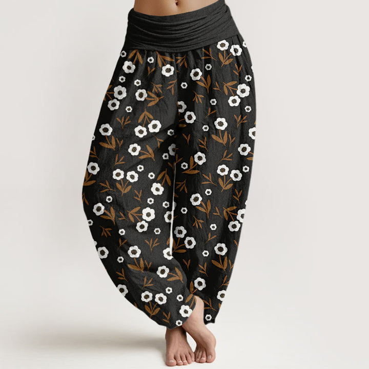 Buddha Stones Casual Simple Flowers Leaves Pattern Women's Elastic Waist Harem Pants - Black - US22，UK/AU26，EU54 (6XL) - image 8