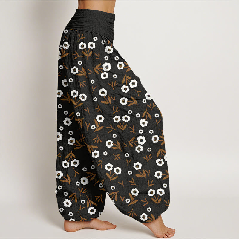 Buddha Stones Cotton Casual Simple Flowers Leaves Pattern Women's Elastic Waist Harem Pants - image 8