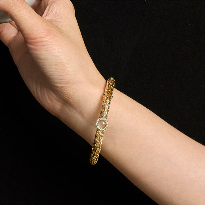 Buddha Stones Cloud Pattern Jade Copper Luck Bracelet Bangle 2.36 IN (60 MM) - image 15