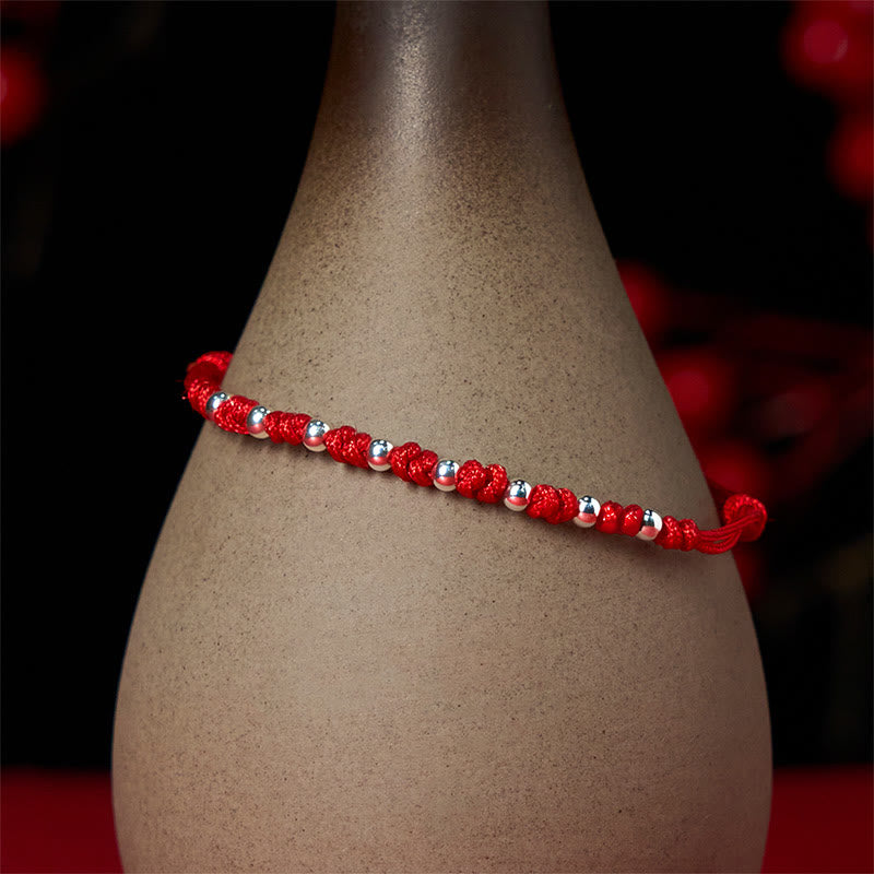 Buddha Stones 925 Sterling Silver Beads Red String Adjustable Luck Bracelet - image 4