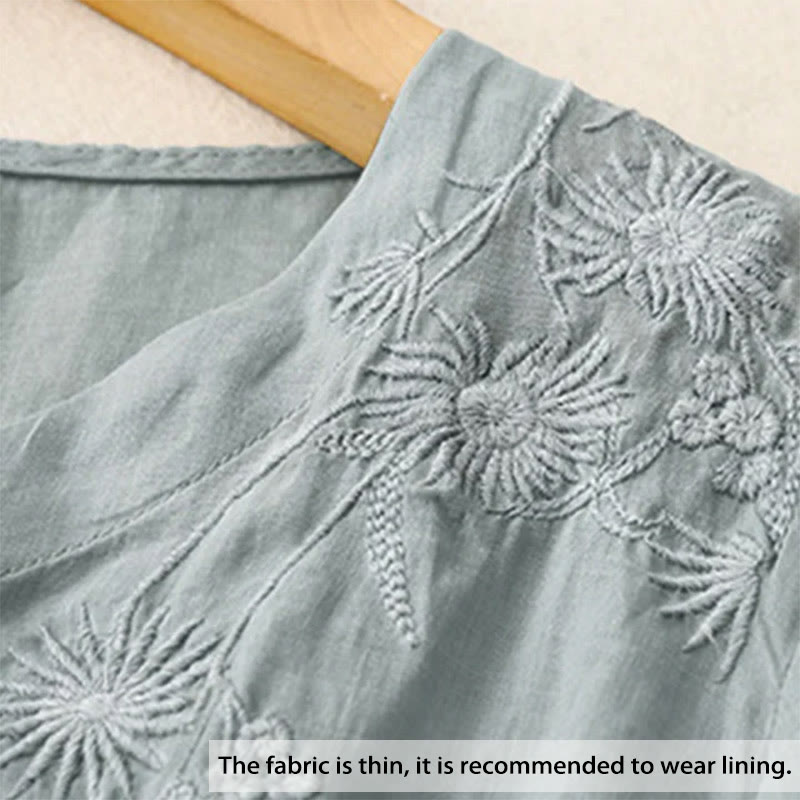 Buddha Stones Embroiderd Front Button Design Women's Cotton Three Quarter Sleeve Shirt  - image 1