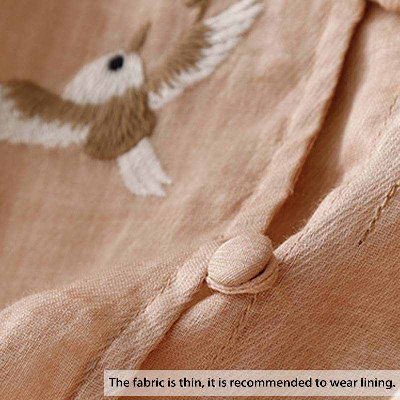 Buddha Stones Round Neck Casual Blouse Embroidery Long Sleeve Shirt Cotton Linen Top Women's Shirts - image 2