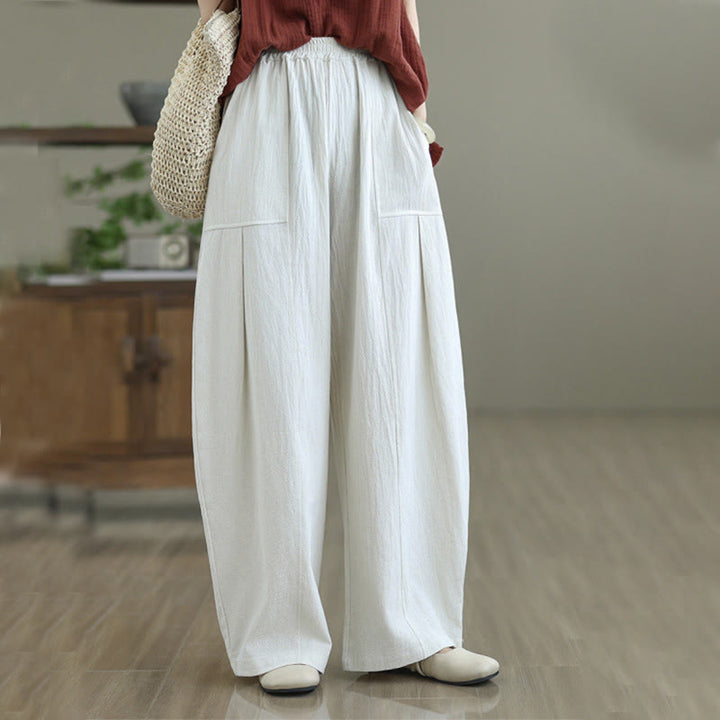 Buddha Stones Plain Pleated Design Ankle-Length Women's Cotton Linen Pants With Pockets - FloralWhite - US12，UK/AU16，EU44 (2XL) - image 8
