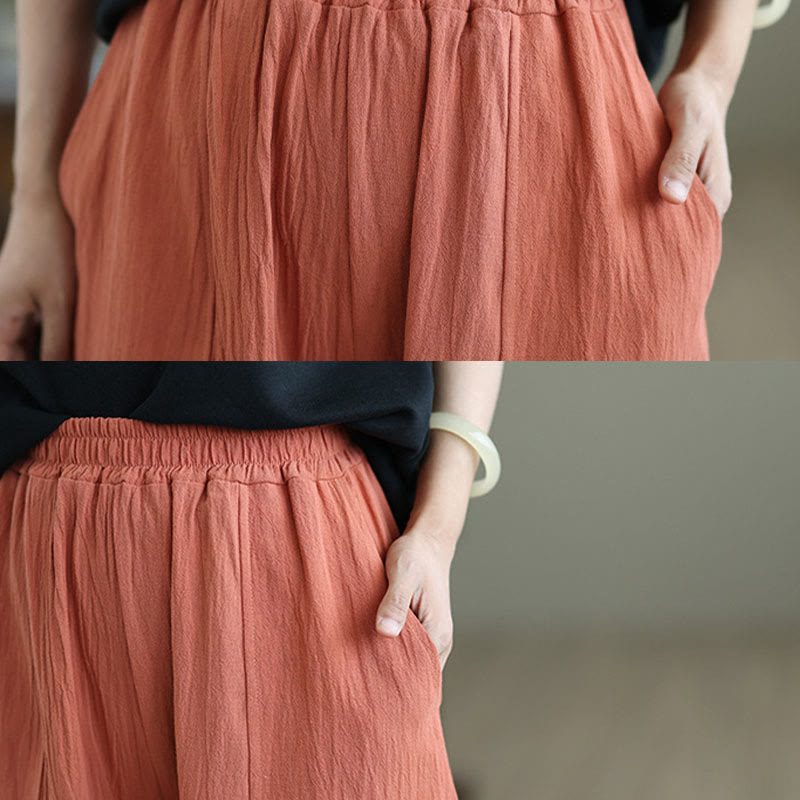 Buddha Stones Plain Pleated Design Ankle-Length Women's Cotton Linen Pants With Pockets - image 6