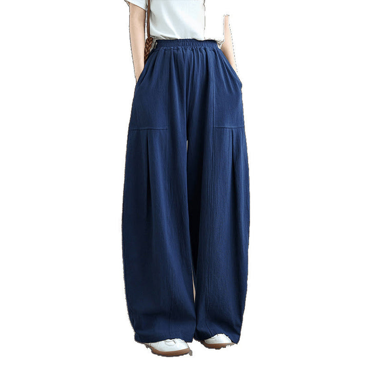 Buddha Stones Plain Pleated Design Ankle-Length Women's Cotton Linen Pants With Pockets - image 18