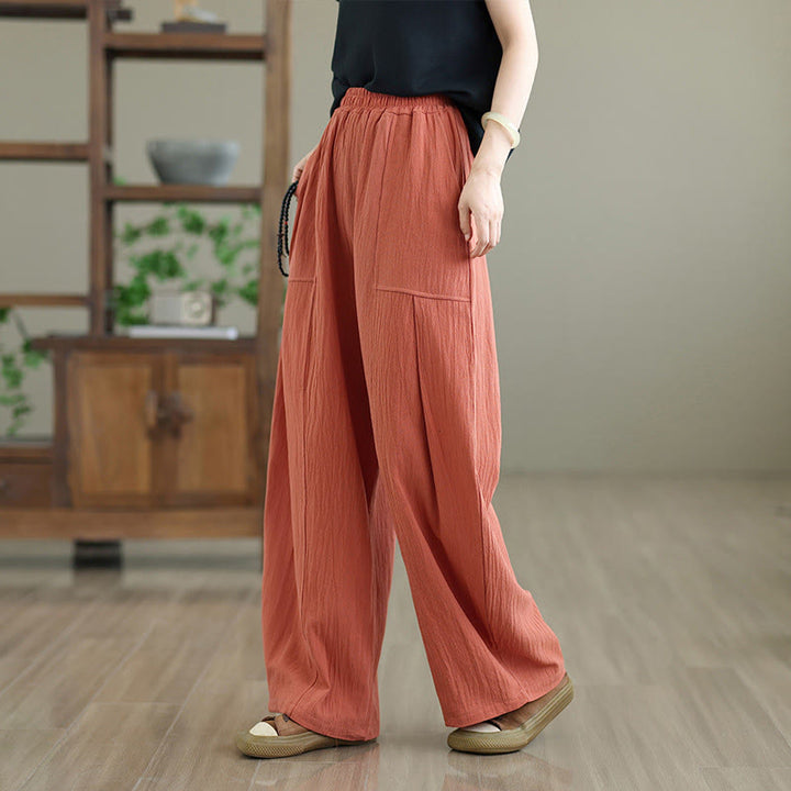 Buddha Stones Plain Pleated Design Ankle-Length Women's Cotton Linen Pants With Pockets - image 2