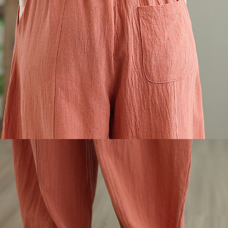 Buddha Stones Plain Pleated Design Ankle-Length Women's Cotton Linen Pants With Pockets - image 7