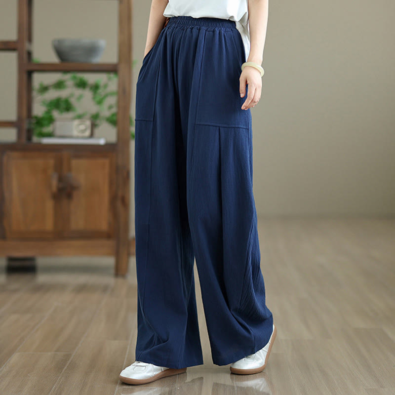 Buddha Stones Plain Pleated Design Ankle-Length Women's Cotton Linen Pants With Pockets - image 16