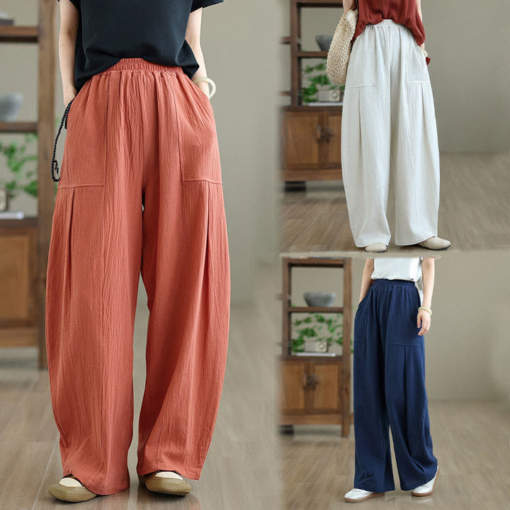 Buddha Stones Plain Pleated Design Ankle-Length Women's Cotton Linen Pants With Pockets - image 19