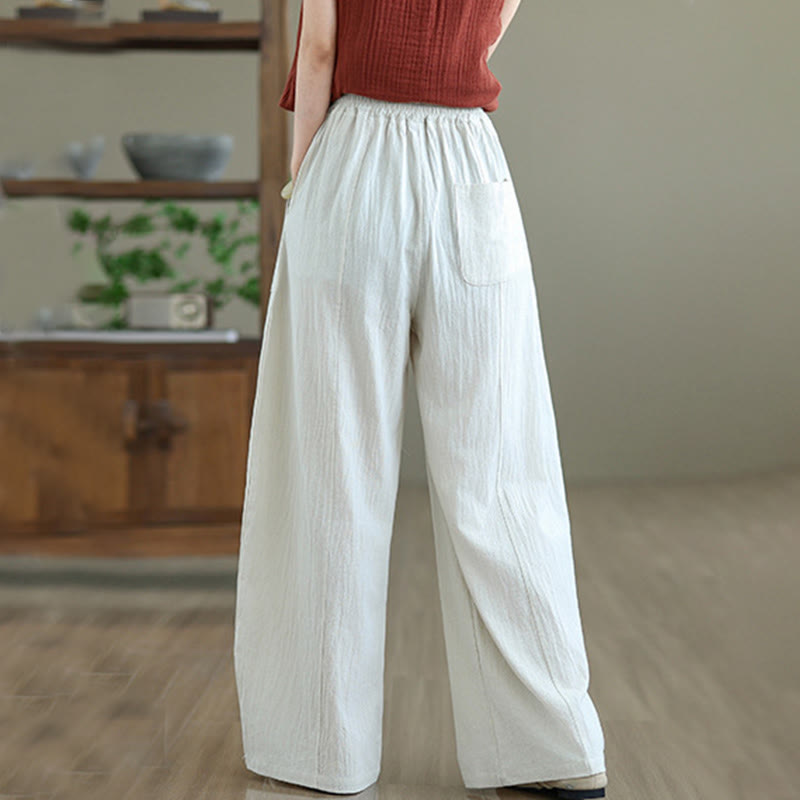 Buddha Stones Plain Pleated Design Ankle-Length Women's Cotton Linen Pants With Pockets - image 11