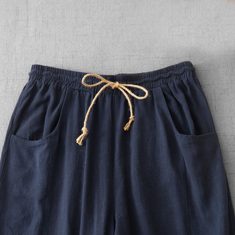 Buddha Stones Casual Pure Color Drawstring Simple Design Women's Cotton Pants With Pockets - image 2