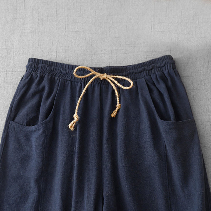 Buddha Stones Casual Pure Color Drawstring Simple Design Women's Cotton Pants With Pockets - image 2