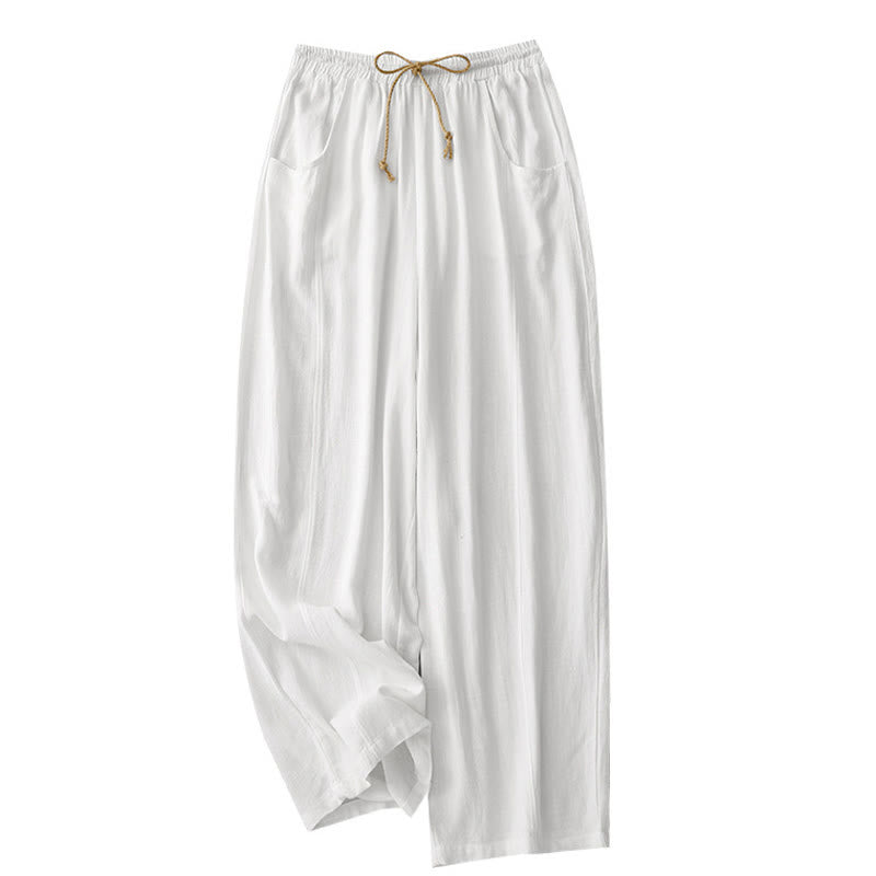 Buddha Stones Casual Pure Color Drawstring Simple Design Women's Cotton Pants With Pockets - image 15