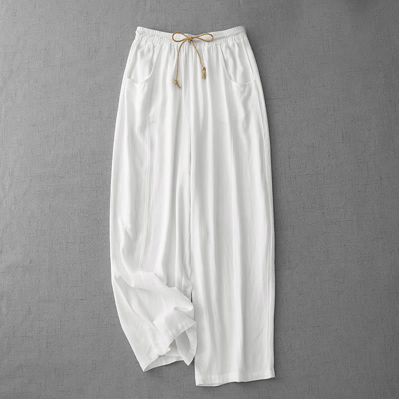 Buddha Stones Casual Pure Color Drawstring Simple Design Women's Cotton Pants With Pockets - White - US8-10，UK/AU12-14，EU40-42 (2XL) - image 7