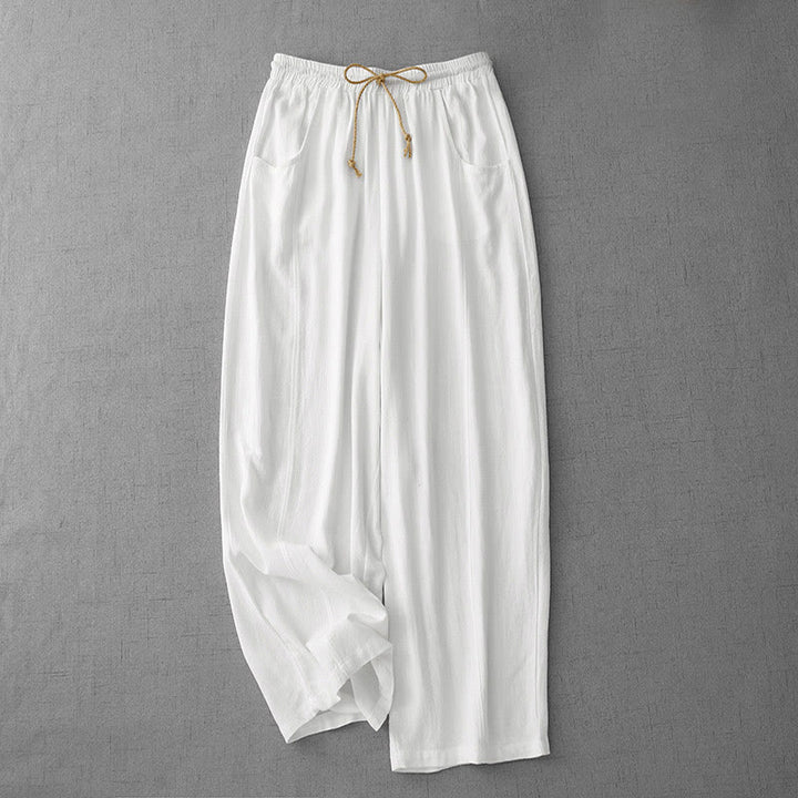 Buddha Stones Casual Pure Color Drawstring Simple Design Women's Cotton Pants With Pockets - White - US8-10，UK/AU12-14，EU40-42 (2XL) - image 7