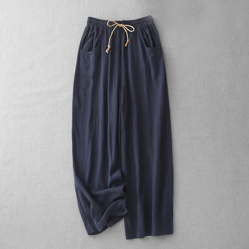 Buddha Stones Casual Pure Color Drawstring Simple Design Women's Cotton Pants With Pockets - MidnightBlue - US8-10，UK/AU12-14，EU40-42 (2XL) - image 1