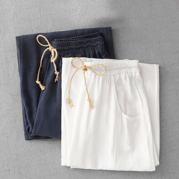 Buddha Stones Casual Pure Color Drawstring Simple Design Women's Cotton Pants With Pockets - image 17