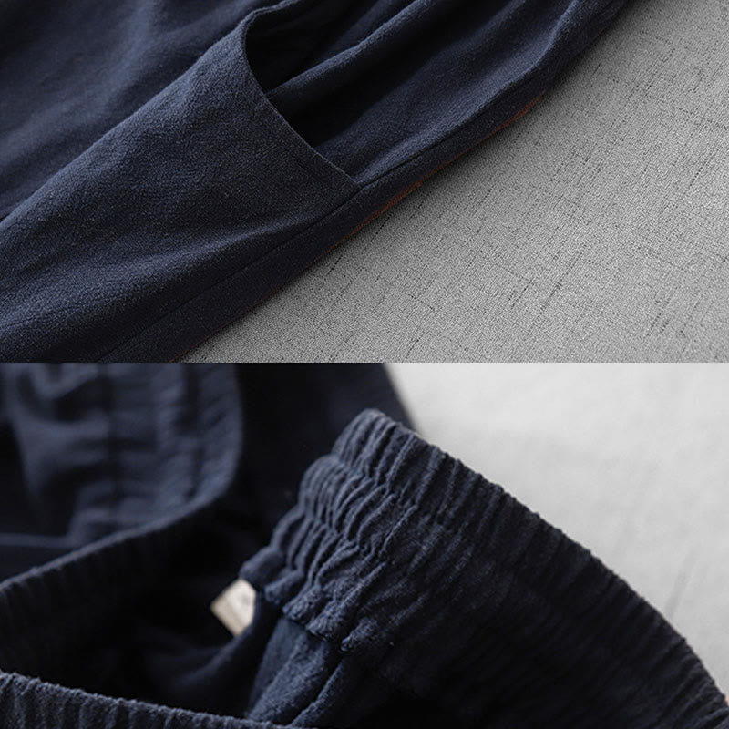 Buddha Stones Casual Pure Color Drawstring Simple Design Women's Cotton Pants With Pockets - image 6