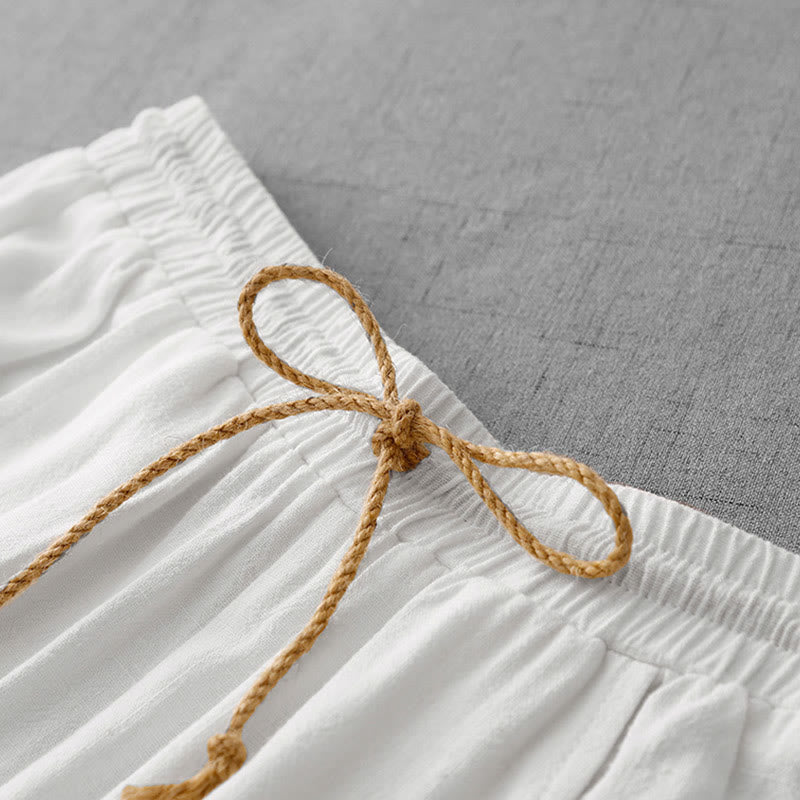 Buddha Stones Casual Pure Color Drawstring Simple Design Women's Cotton Pants With Pockets - image 10