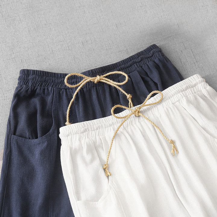 Buddha Stones Casual Pure Color Drawstring Simple Design Women's Cotton Pants With Pockets - image 18